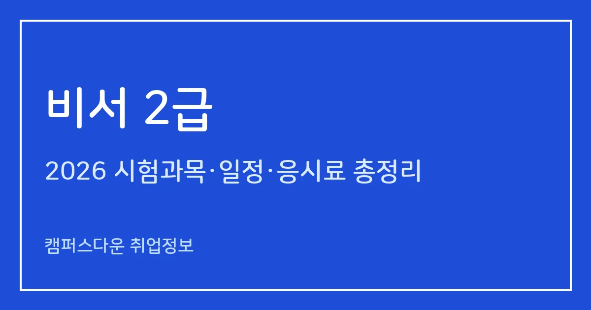 비서 2급 2026: 필기 4과목 80문항 80분, 실기 면제 택1, 응시료 17,500원과 11월 시험