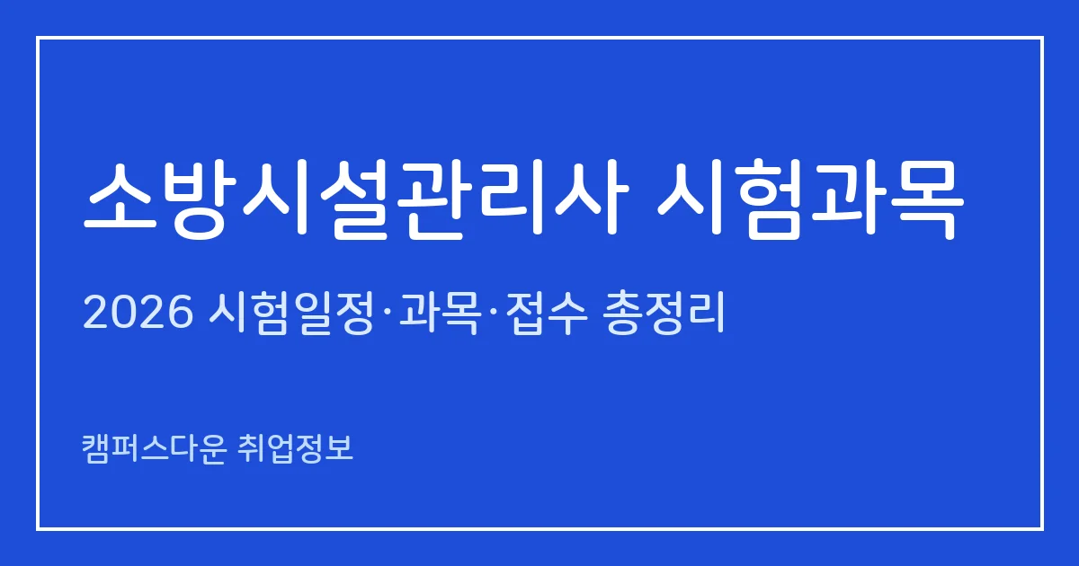 소방시설관리사 시험과목 2026: 1차 5과목·2차 점검실무행정·설계 및 시공, 합격기준과 2027 변경