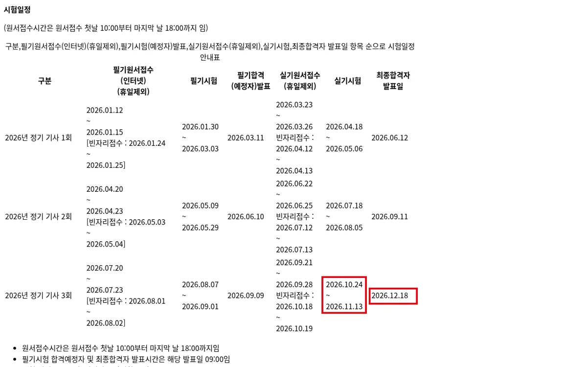 Q-net 토목기사 2026 시험일정 화면
