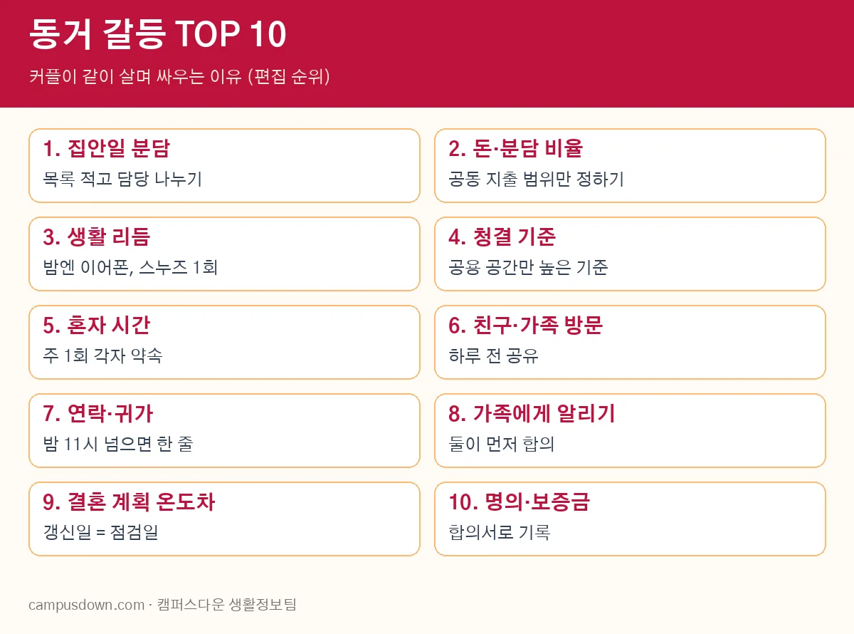 동거 갈등 TOP 10 인포그래픽