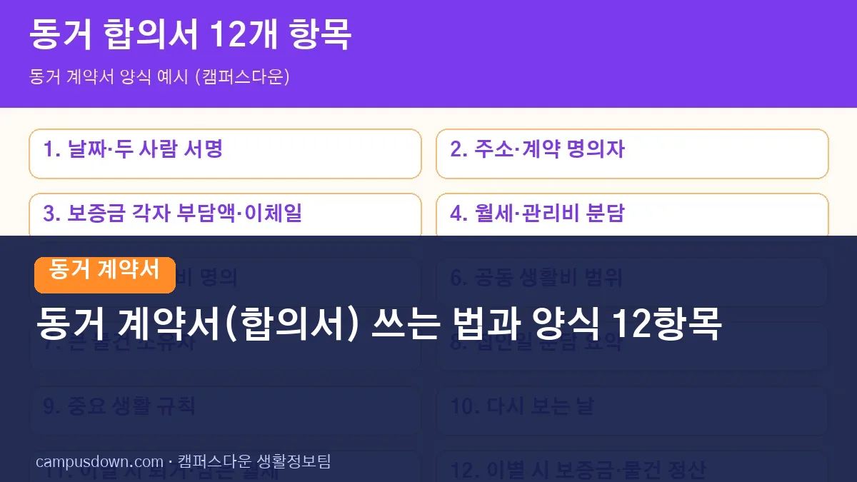 동거 계약서(동거 합의서) 쓰는 법 2026: 꼭 넣을 항목 12개와 양식 예시