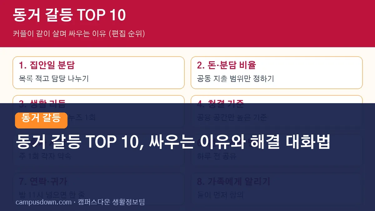동거 갈등 TOP 10, 커플이 같이 살면서 싸우는 이유와 해결 대화법 (2026)