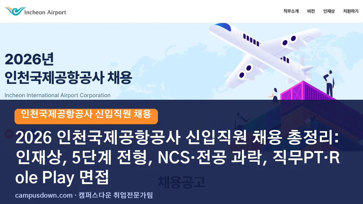 2026 인천국제공항공사 신입직원 채용 총정리: 인재상, 5단계 전형, NCS·전공 과락, 직무PT·Role Play 면접