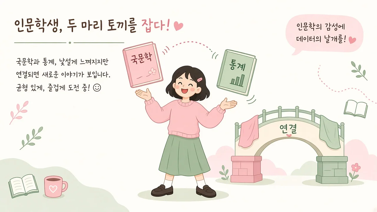 국문학과 통계 이중전공 SWOT 예시 일러스트