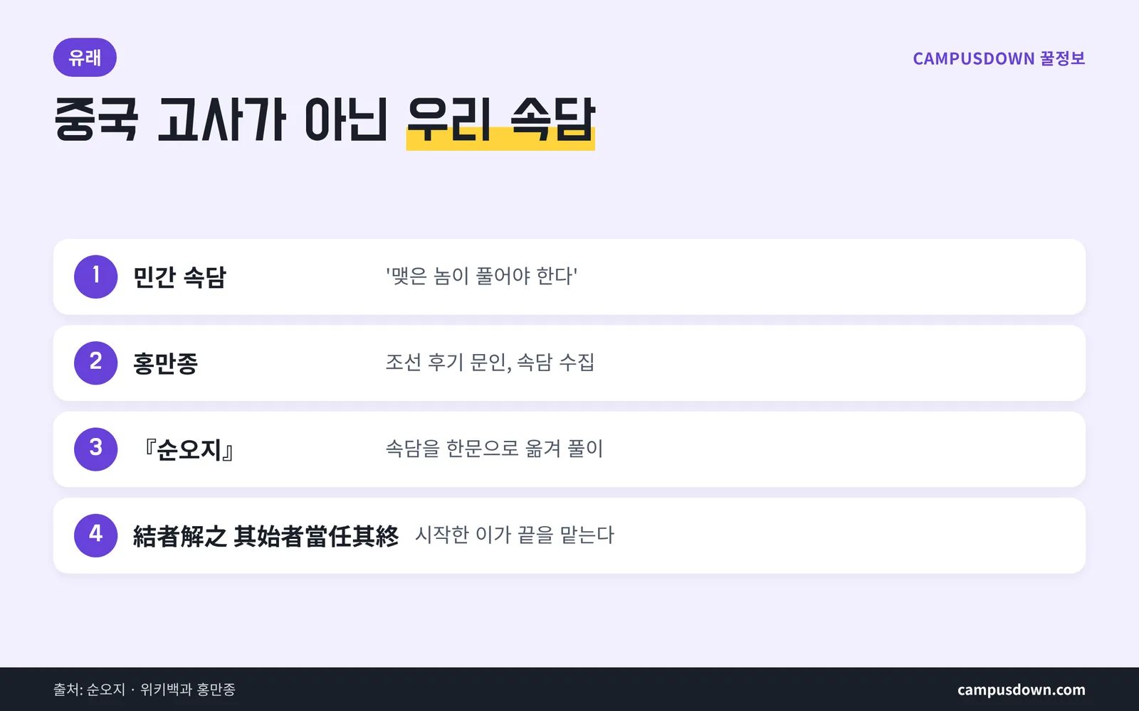 결자해지 유래 이야기 순서 정리 홍만종 순오지