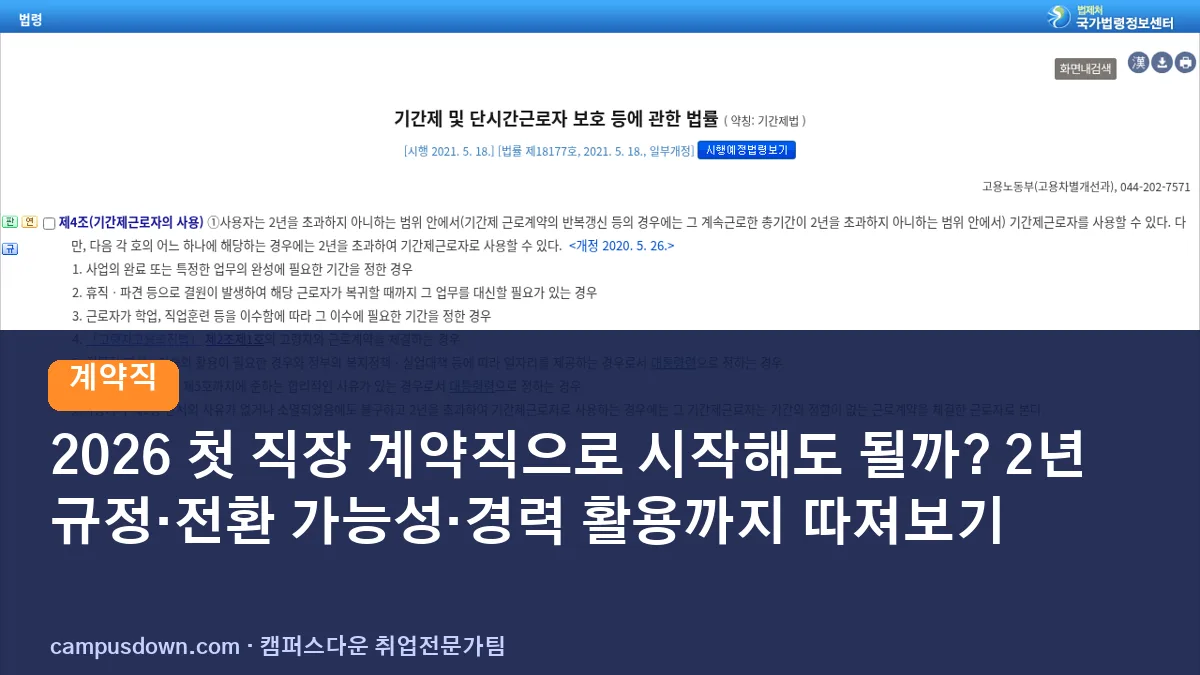 2026 첫 직장 계약직으로 시작해도 될까? 2년 규정·전환 가능성·경력 활용까지 따져보기