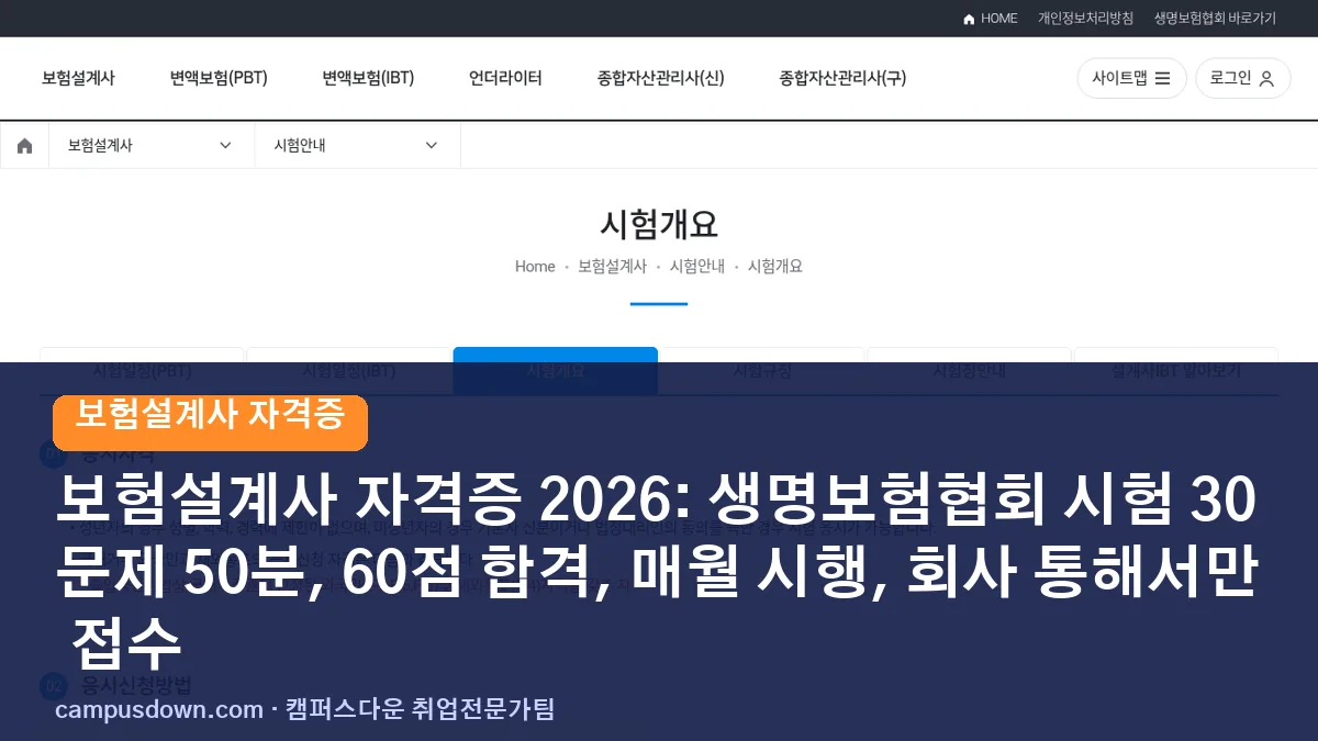 보험설계사 자격증 2026: 생명보험협회 시험 30문제 50분, 60점 합격, 매월 시행, 회사 통해서만 접수