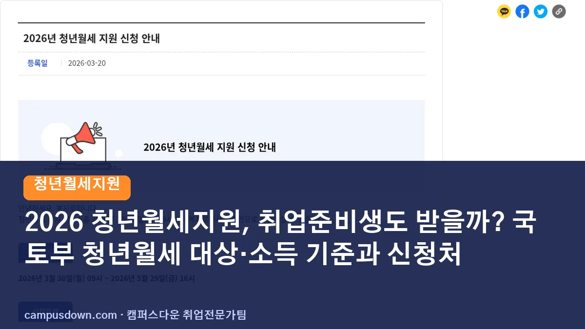 2026 청년월세지원, 취업준비생도 받을까? 국토부 청년월세 대상·소득 기준과 신청처