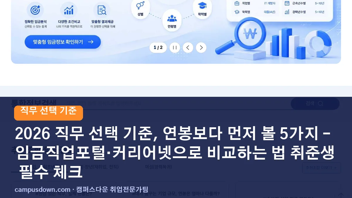 2026 직무 선택 기준, 연봉보다 먼저 볼 5가지 – 임금직업포털·커리어넷으로 비교하는 법 취준생 필수 체크
