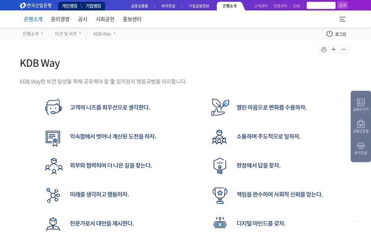 한국산업은행 KDB Way 임직원 행동규범