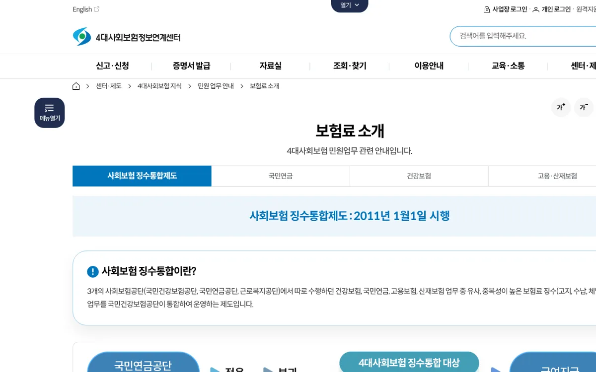4대사회보험 정보연계센터 보험료 소개