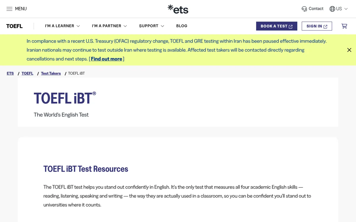 ETS TOEFL iBT 안내