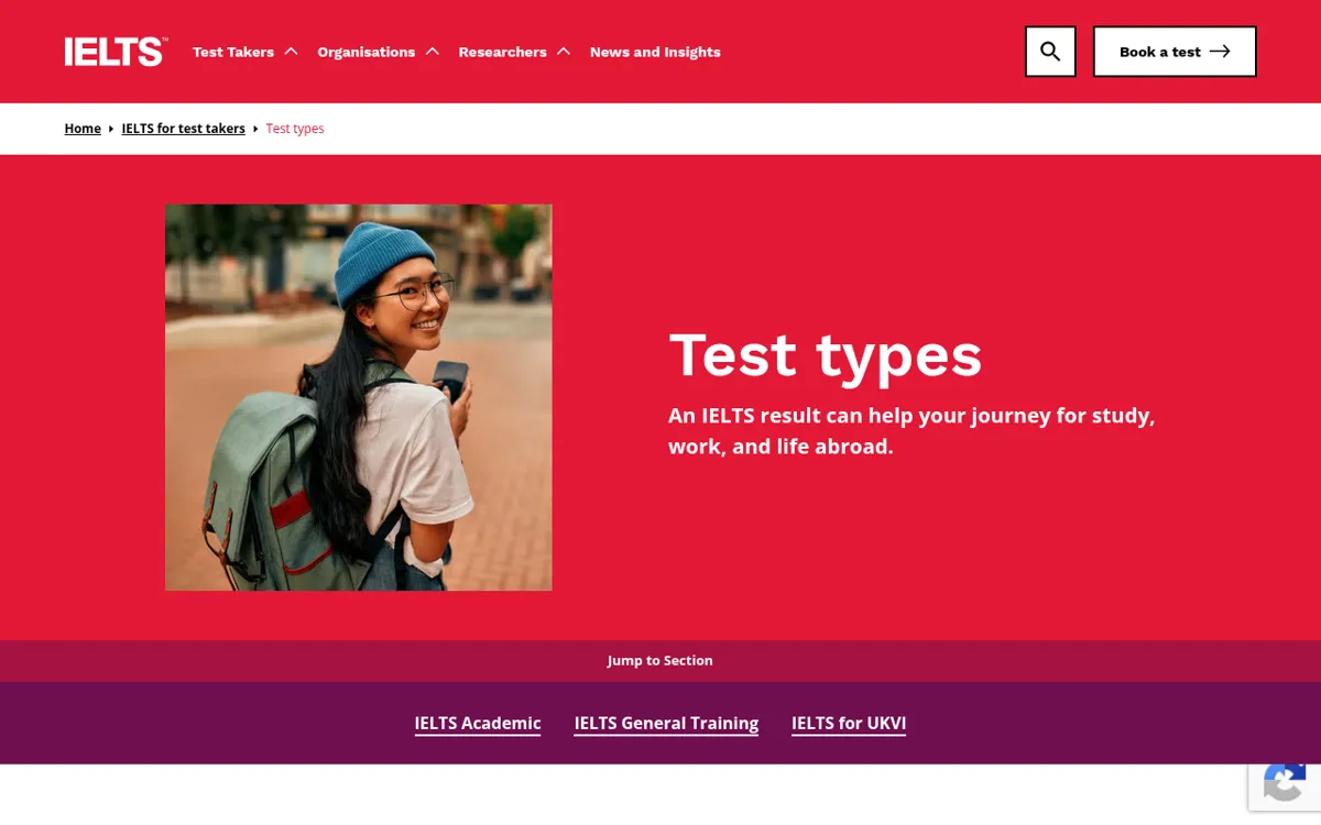 IELTS 공식 사이트 Test types