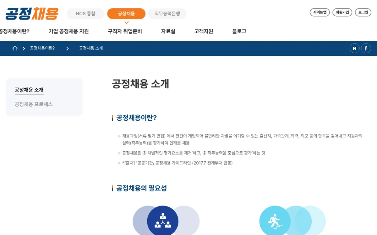 NCS 사이트 공정채용 소개 페이지